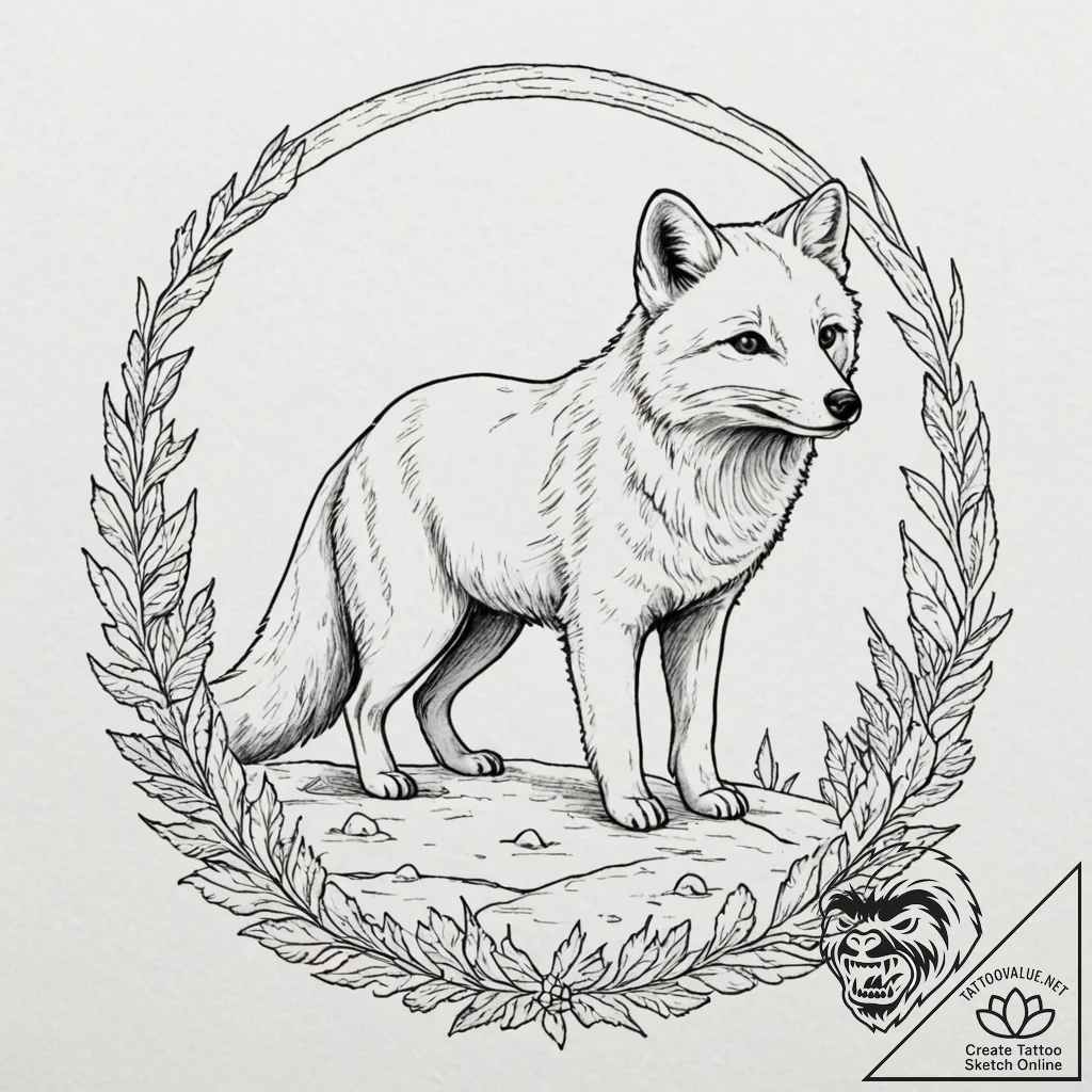 A beautiful, but determined arctic fox, hunti... - tattoo sketch (№1752139663_0, 10.07.2025 09:27) — tattoovalue.net