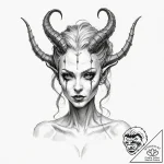 A beautiful, but deadly empusa, a shape-shift… – tattoo sketch (№1752139901_0, 10.07.2025 09:31) — tattoovalue.net