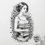 A woman whose body is a living, breathing lib… – tattoo sketch (№1752140137_0, 10.07.2025 09:35) — tattoovalue.net
