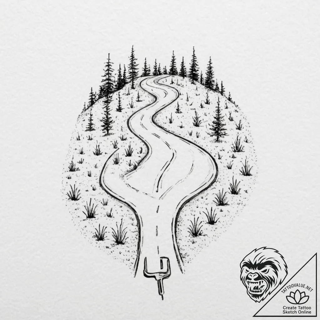 A simple drawing of a fork in the road, with... - tattoo sketch (№1752140297_0, 10.07.2025 09:38) — tattoovalue.net