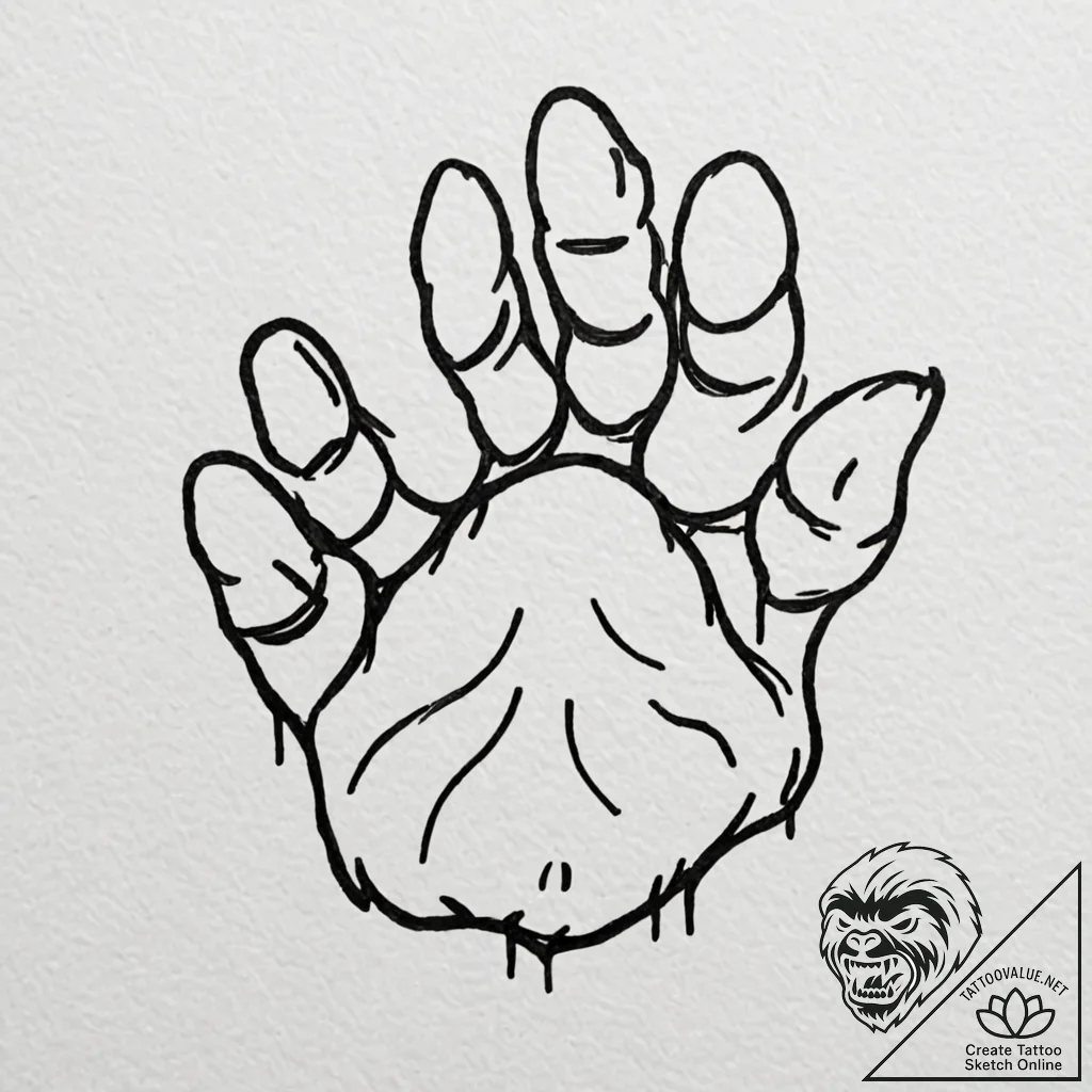 A powerful grizzly bear, its paw print has sh... - tattoo sketch (№1752140537_0, 10.07.2025 09:42) — tattoovalue.net