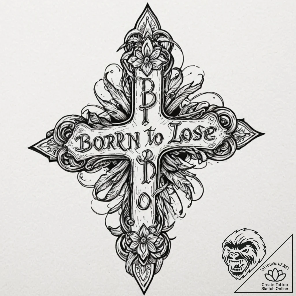 The phrase "born to lose" in a classic, priso... - tattoo sketch (№1752140618_0, 10.07.2025 09:43) — tattoovalue.net