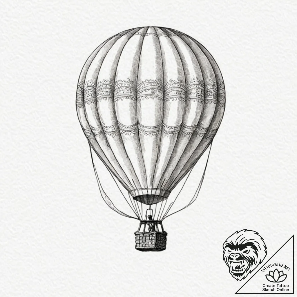 A hot air balloon, its balloon is a beautiful... - tattoo sketch (№1752140698_0, 10.07.2025 09:44) — tattoovalue.net
