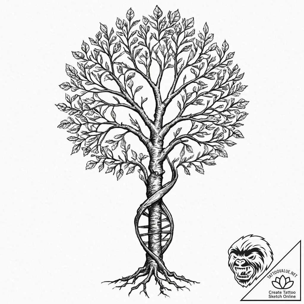 A seed, sprouting into a mighty tree that is... - tattoo sketch (№1752141366_0, 10.07.2025 09:56) — tattoovalue.net
