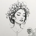 A woman with closed eyes, tears turning into… – tattoo sketch (№1752141449_0, 10.07.2025 09:57) — tattoovalue.net