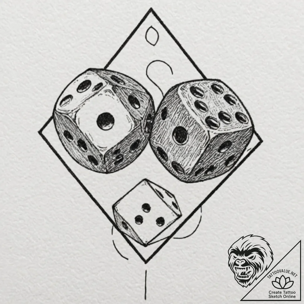 A pair of dice, both showing a one (snake eye... - tattoo sketch (№1752141617_0, 10.07.2025 10:00) — tattoovalue.net