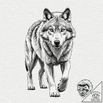 A running wolf, lean and determined, its eyes… – tattoo sketch (№1752142118_0, 10.07.2025 10:08) — tattoovalue.net