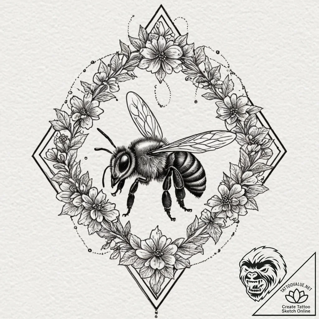 A beautiful, but strong honeybee, returning t... - tattoo sketch (№1752142201_0, 10.07.2025 10:10) — tattoovalue.net