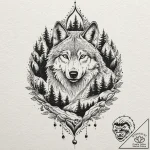 A wolf’s paw print, filled with a forest scen… – tattoo sketch (№1752142285_0, 10.07.2025 10:11) — tattoovalue.net