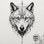 A wolf’s skull, adorned with sharp, black cry… – tattoo sketch (№1752142367_0, 10.07.2025 10:12) — tattoovalue.net