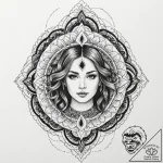 A beautiful woman with her body half-covered… – tattoo sketch (№1752142450_0, 10.07.2025 10:14) — tattoovalue.net