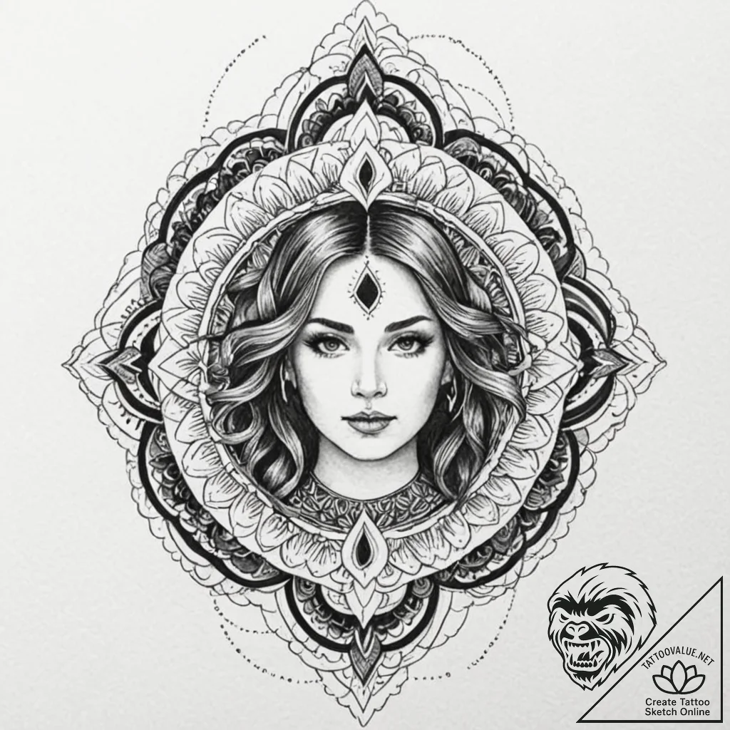 A beautiful woman with her body half-covered... - tattoo sketch (№1752142450_0, 10.07.2025 10:14) — tattoovalue.net