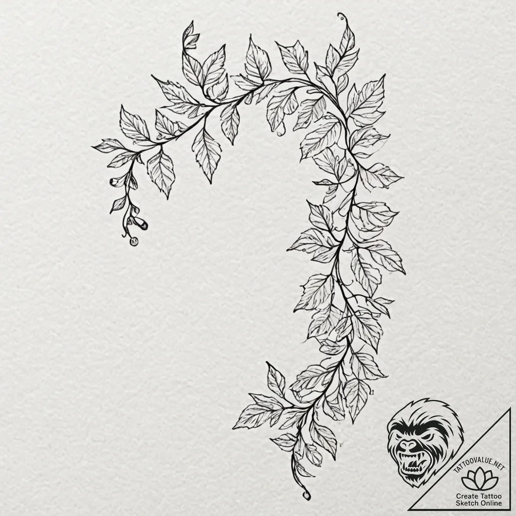 A beautiful, delicate pattern of ivy vines, t... - tattoo sketch (№1752144124_0, 10.07.2025 10:42) — tattoovalue.net