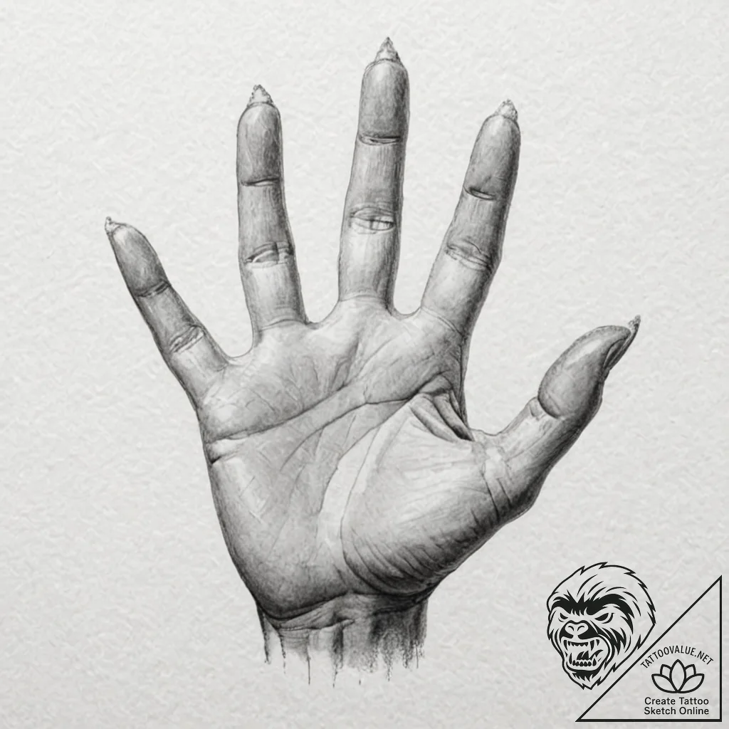 A human hand, with its fingers sharpened into... - tattoo sketch (№1752144292_0, 10.07.2025 10:44) — tattoovalue.net