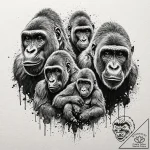 A beautiful, strong family of gorillas, a sym… – tattoo sketch (№1752144375_0, 10.07.2025 10:46) — tattoovalue.net
