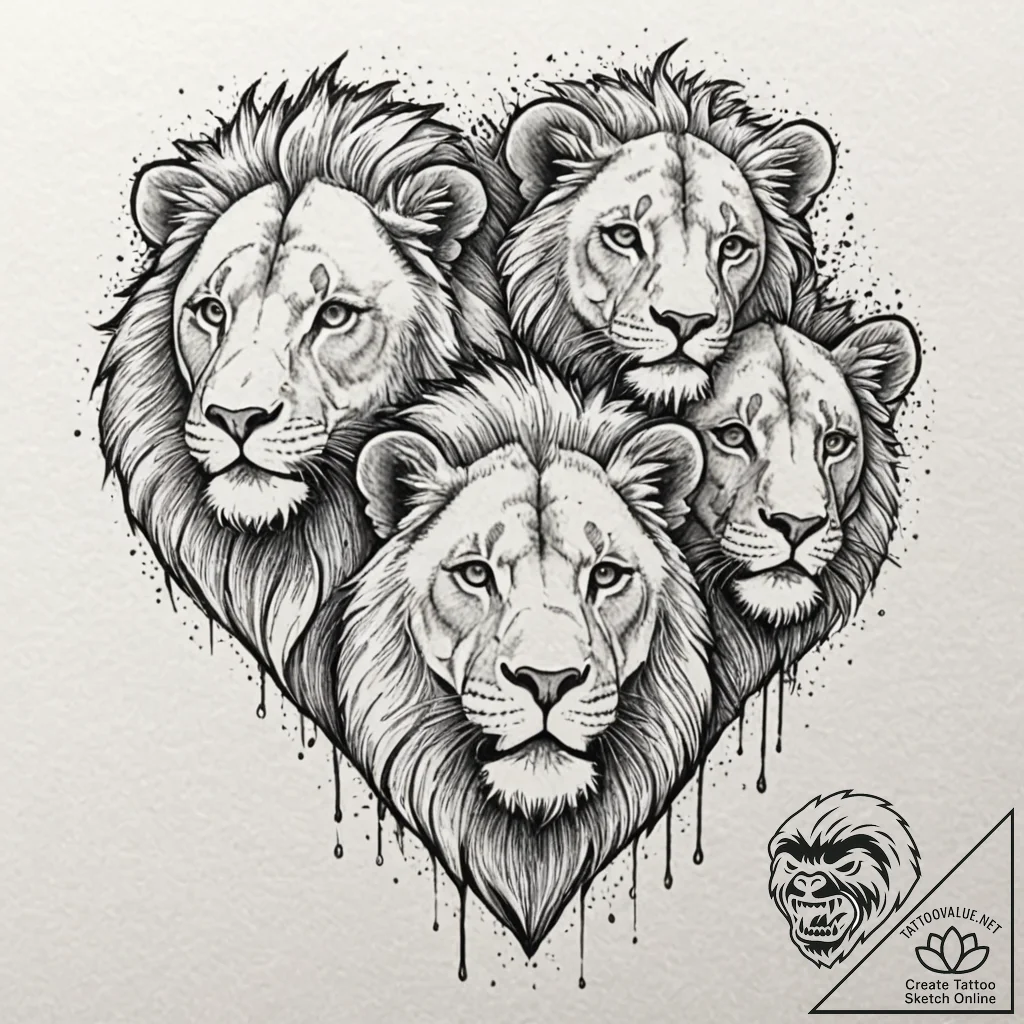 A beautiful, strong pack of lions, the pride... - tattoo sketch (№1752144459_0, 10.07.2025 10:47) — tattoovalue.net