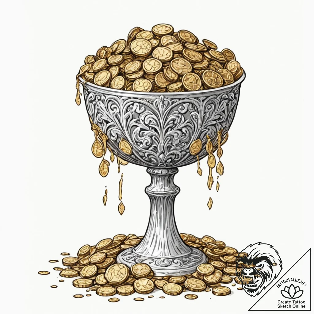 A beautiful, ornate chalice, overflowing with... - tattoo sketch (№1752144959_0, 10.07.2025 10:55) — tattoovalue.net