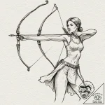 A female archer, pulling back a bow with an a… – tattoo sketch (№1752145212_0, 10.07.2025 11:00) — tattoovalue.net