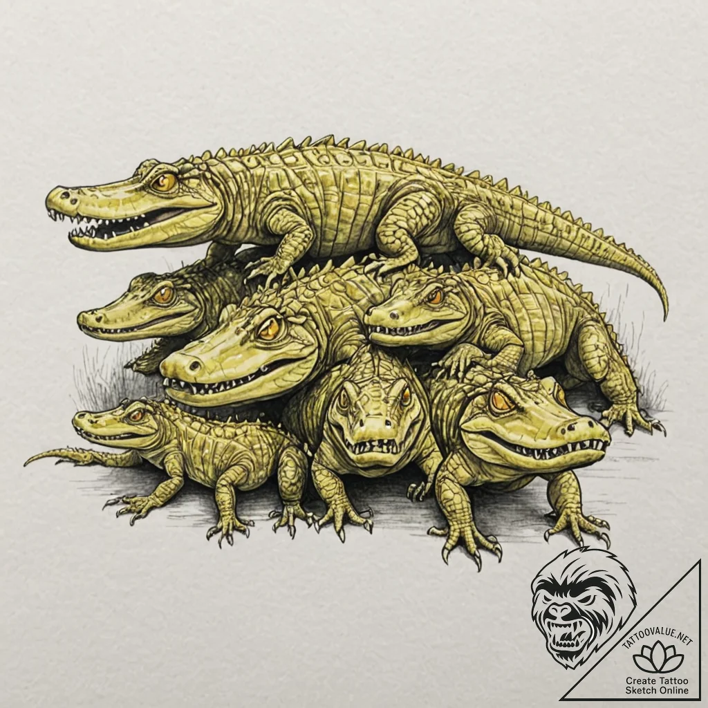 A pack of spectral crocodiles, their eyes glo... - tattoo sketch (№1752145378_0, 10.07.2025 11:02) — tattoovalue.net