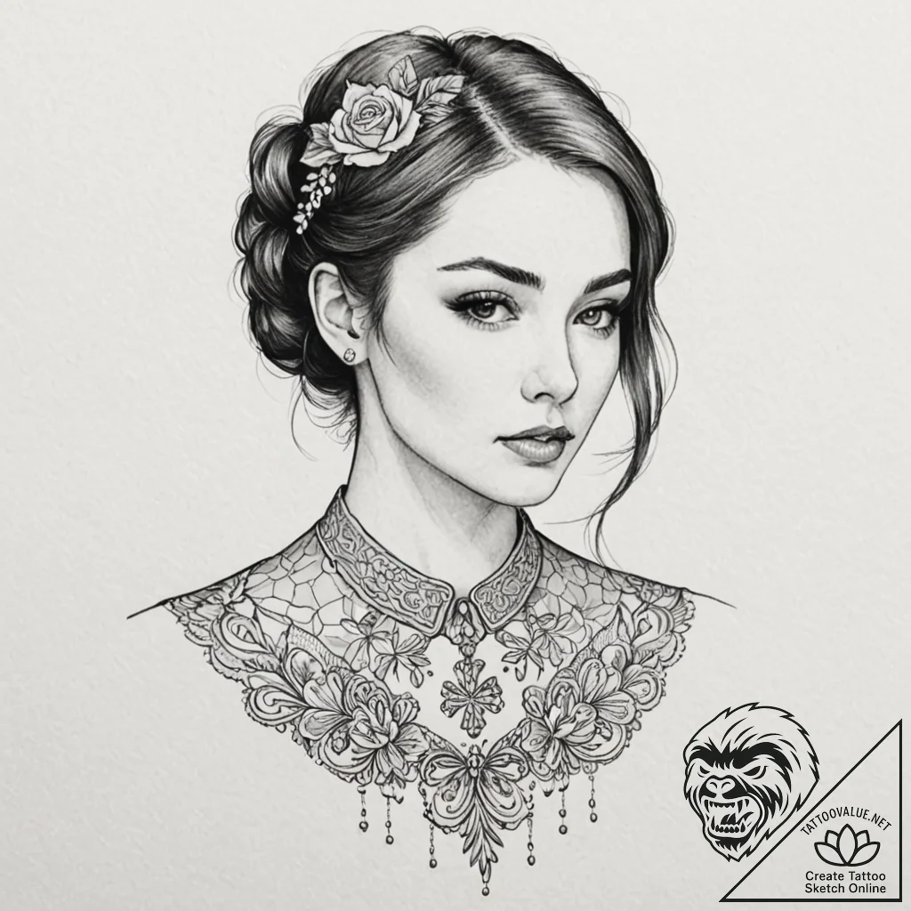 A beautiful, delicate collar of lace, tattooe... - tattoo sketch (№1752145714_0, 10.07.2025 11:08) — tattoovalue.net