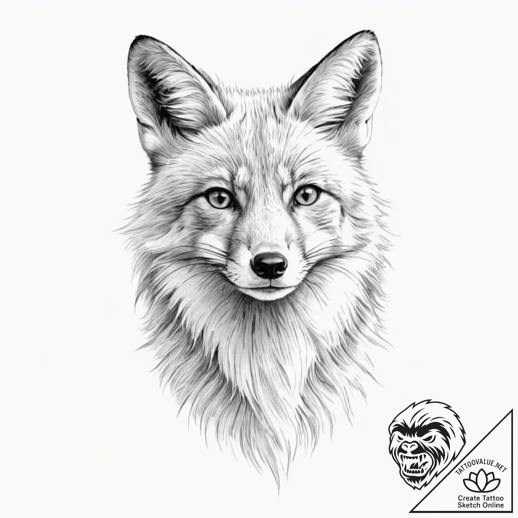 A beautiful, realistic fox, with a sly, knowi... - tattoo sketch (№1752145965_0, 10.07.2025 11:12) — tattoovalue.net
