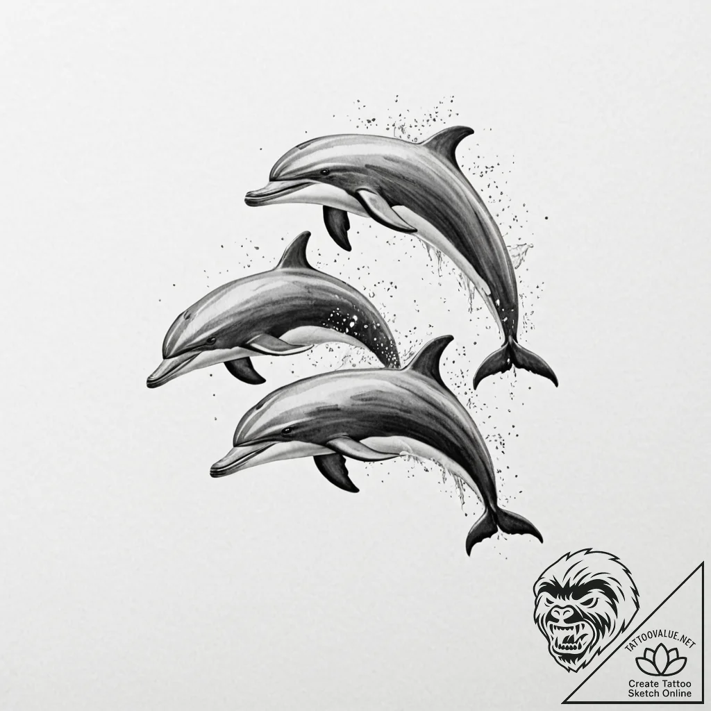 A powerful pod of dolphins, working together... - tattoo sketch (№1752146048_0, 10.07.2025 11:14) — tattoovalue.net