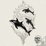 A powerful pod of orcas, hunting with intelli… – tattoo sketch (№1752146575_0, 10.07.2025 11:22) — tattoovalue.net