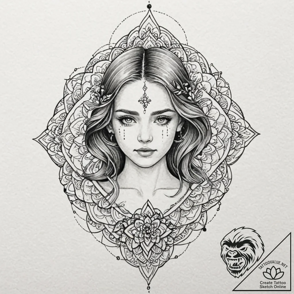 A girl whose tears are watering a single, tin... - tattoo sketch (№1752146734_0, 10.07.2025 11:25) — tattoovalue.net