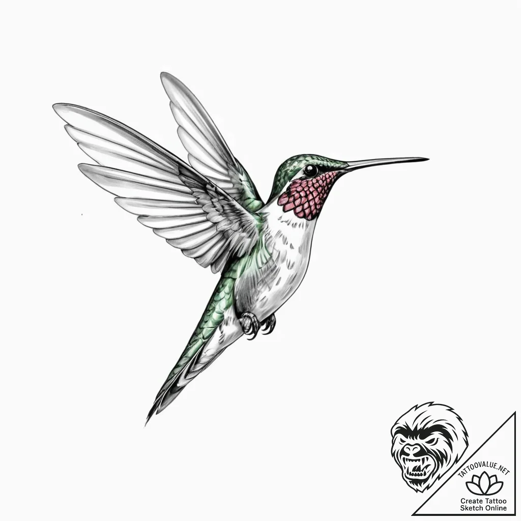A beautiful, but determined hummingbird, hove... - tattoo sketch (№1752147720_0, 10.07.2025 11:42) — tattoovalue.net