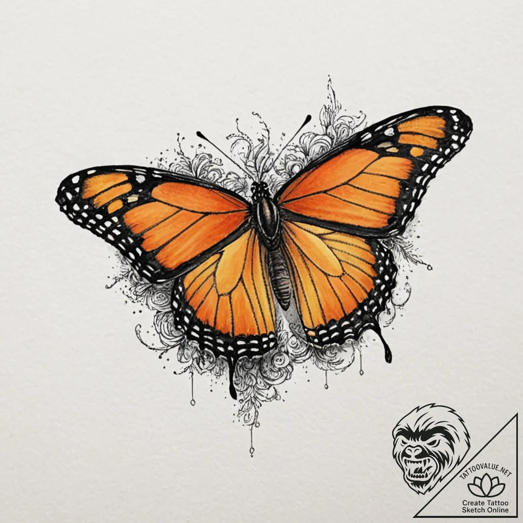 A powerful migratory monarch butterfly, a sym... - tattoo sketch (№1752148031_0, 10.07.2025 11:47) — tattoovalue.net