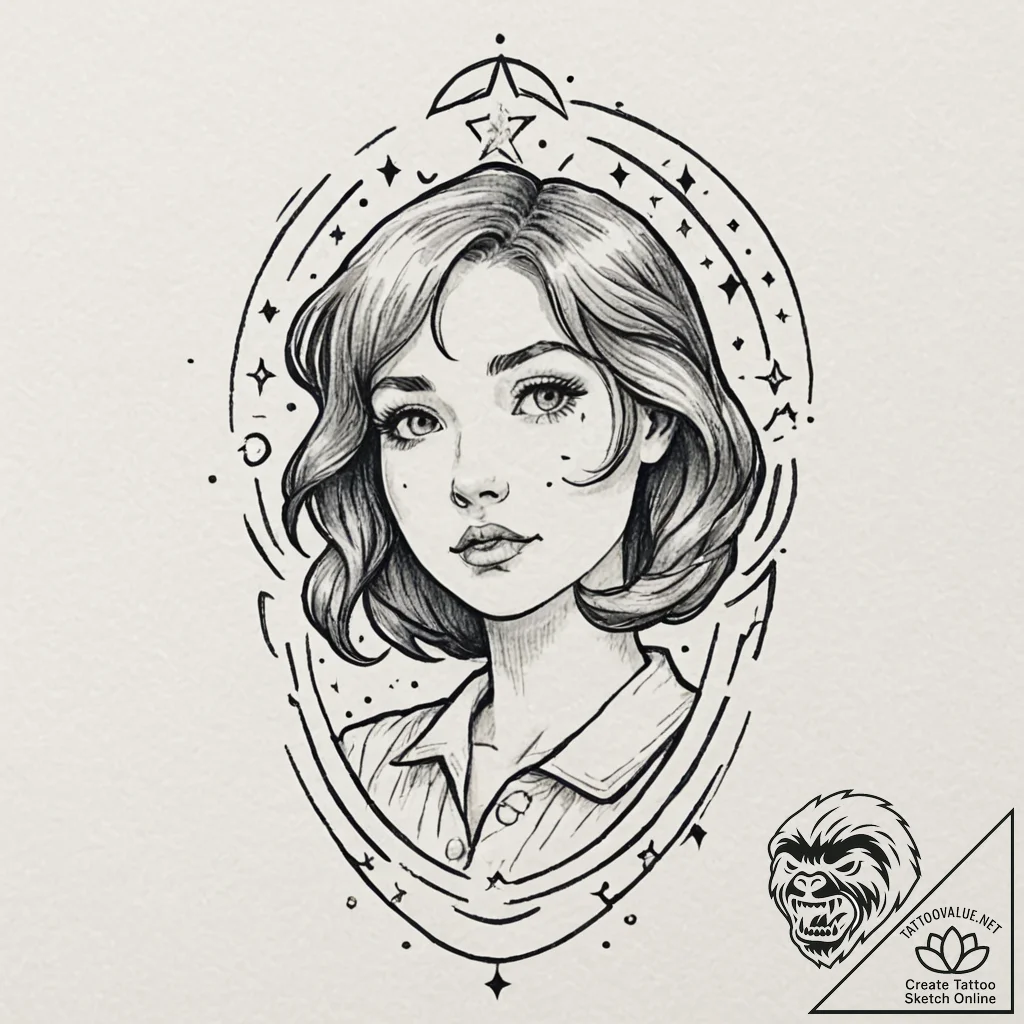 A girl whose tears are tiny, glowing stars, t... - tattoo sketch (№1752148529_0, 10.07.2025 11:55) — tattoovalue.net