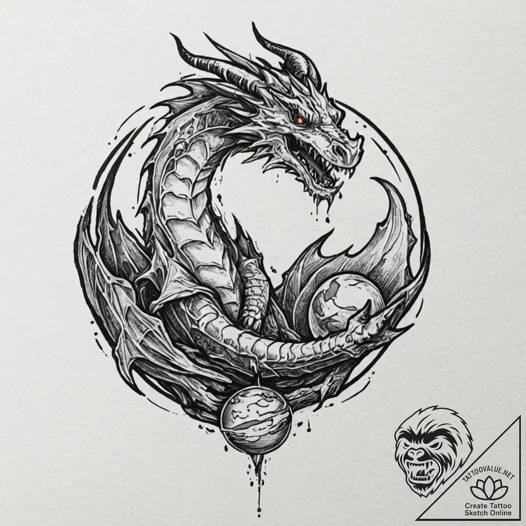A dragon's claw, gripping a cracked, burning... - tattoo sketch (№1752148616_0, 10.07.2025 11:56) — tattoovalue.net