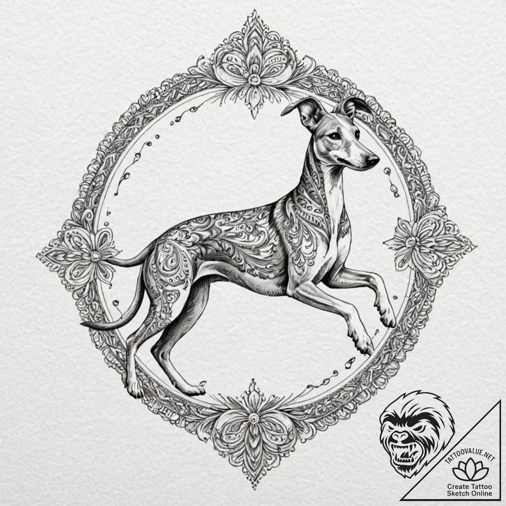 A beautiful, but strong hunting dog, like a g... - tattoo sketch (№1752148869_0, 10.07.2025 12:01) — tattoovalue.net
