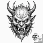 A snarling, demonic oni mask, a symbol of fie… – tattoo sketch (№1752149720_0, 10.07.2025 12:15) — tattoovalue.net