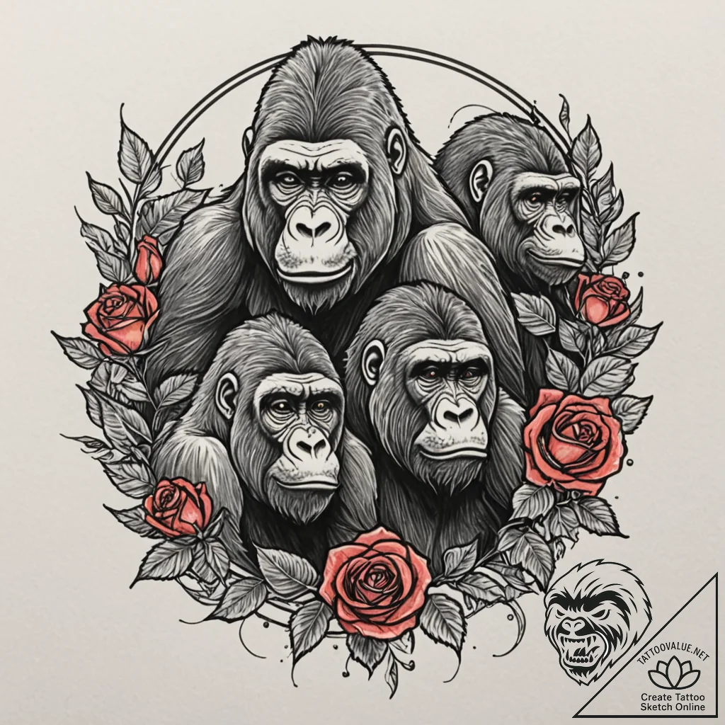 A beautiful, strong family of gorillas, a sym... - tattoo sketch (№1752149800_0, 10.07.2025 12:16) — tattoovalue.net