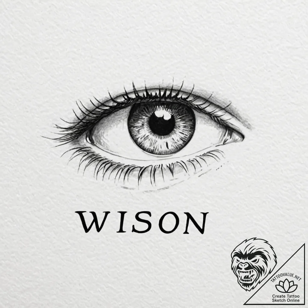 A single, powerful word "vision", with an eye... - tattoo sketch (№1752150397_0, 10.07.2025 12:26) — tattoovalue.net