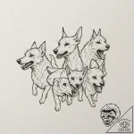 A pack of snarling, spectral hounds with glow… – tattoo sketch (№1752150655_0, 10.07.2025 12:30) — tattoovalue.net