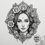 A woman whose face is a detailed vintage cloc… – tattoo sketch (№1752151082_0, 10.07.2025 12:38) — tattoovalue.net