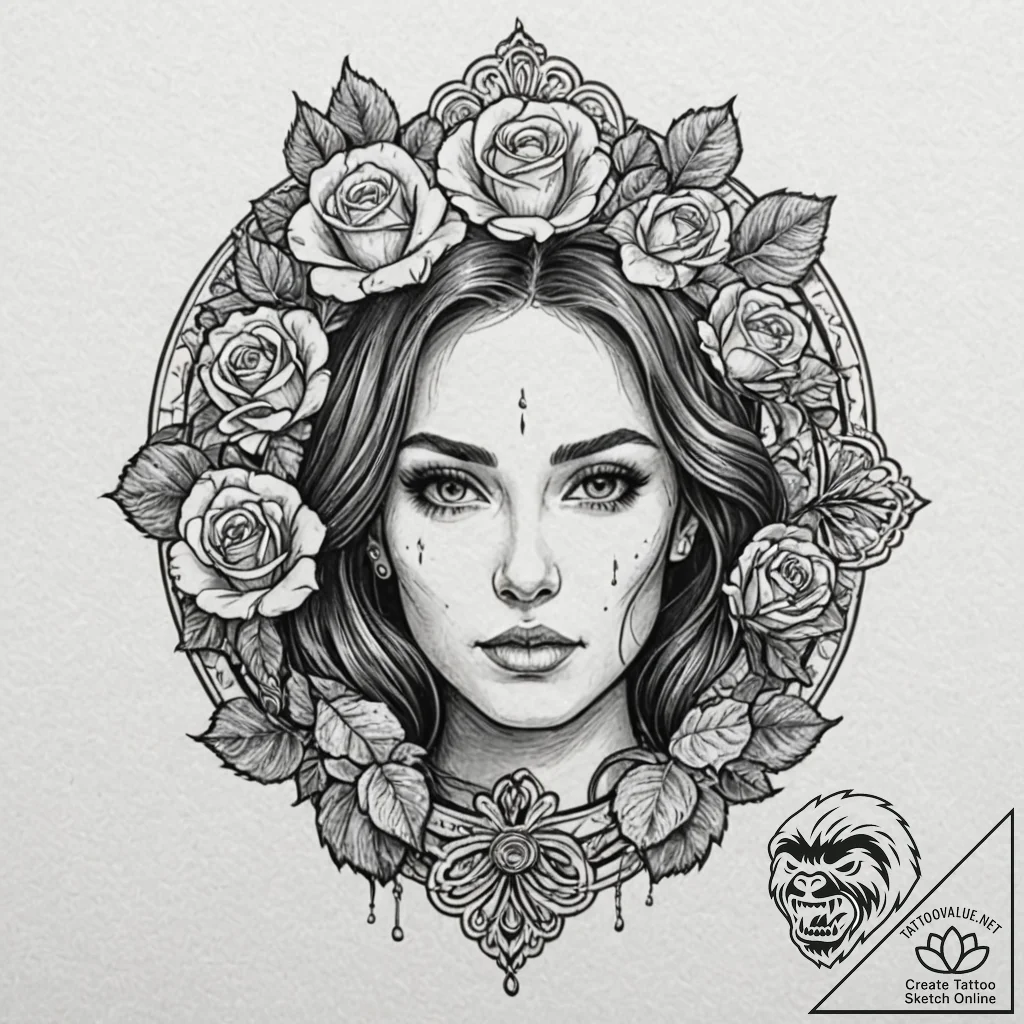 A woman whose face is a detailed vintage cloc... - tattoo sketch (№1752151082_0, 10.07.2025 12:38) — tattoovalue.net