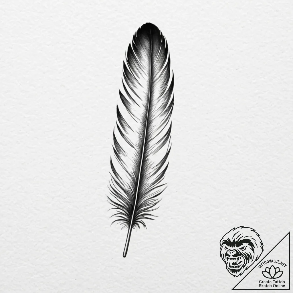 A single, perfect feather from a black bird - tattoo sketch (№1752151424_0, 10.07.2025 12:43) — tattoovalue.net