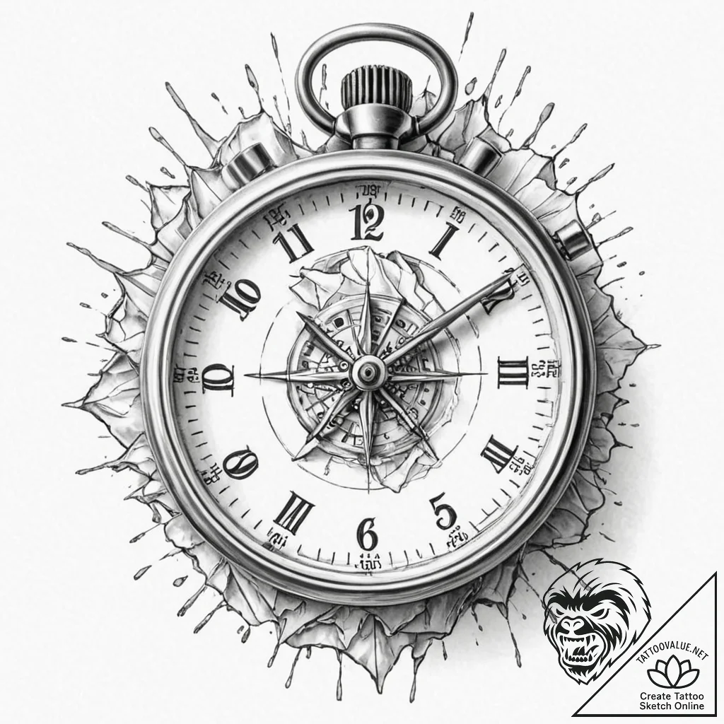 A beautiful, realistic stopwatch, its face is... - tattoo sketch (№1752151508_0, 10.07.2025 12:45) — tattoovalue.net
