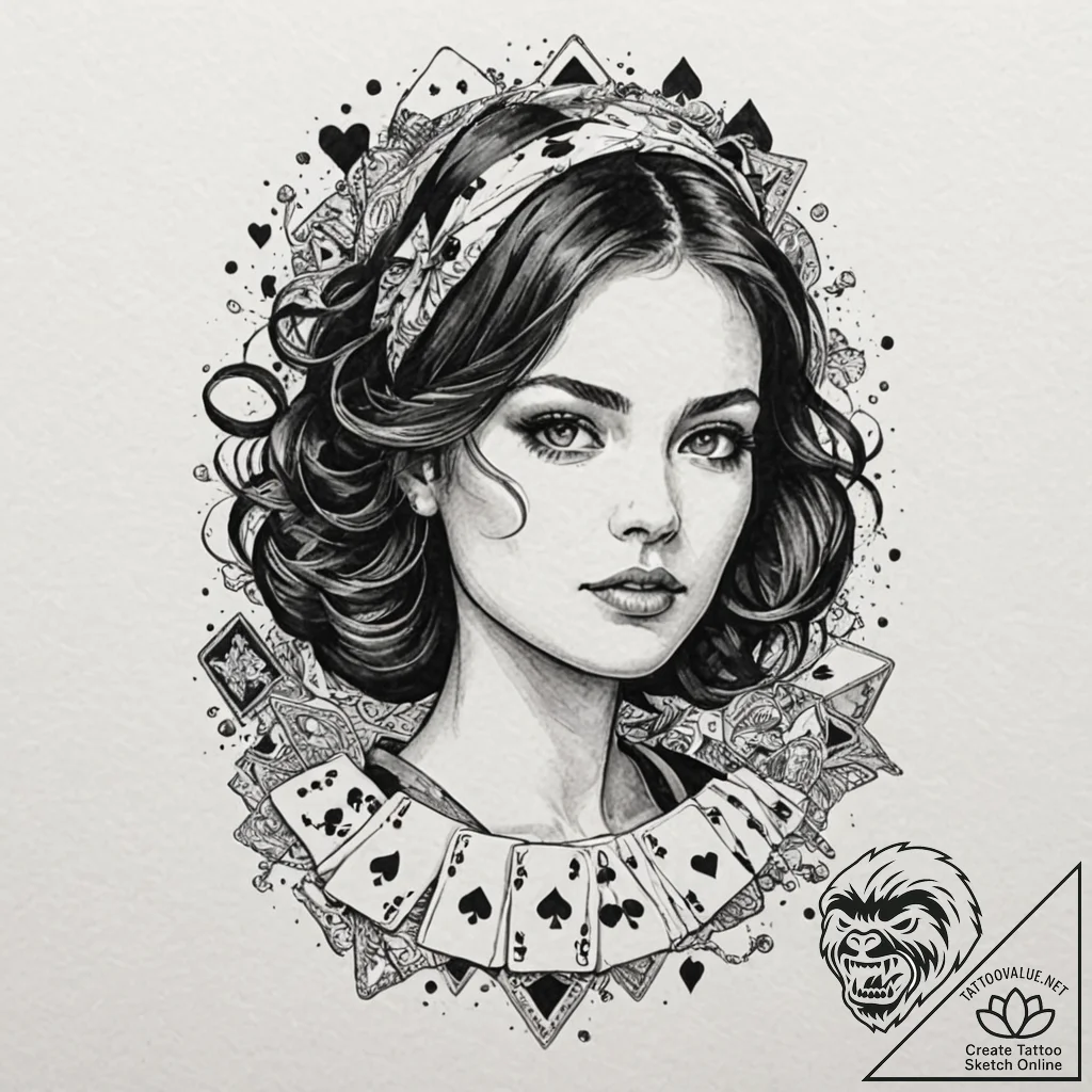 A beautiful woman with her face half-covered... - tattoo sketch (№1752152021_0, 10.07.2025 12:53) — tattoovalue.net