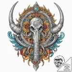 A beautiful, ornate war horn, calling to batt… – tattoo sketch (№1752152108_0, 10.07.2025 12:55) — tattoovalue.net