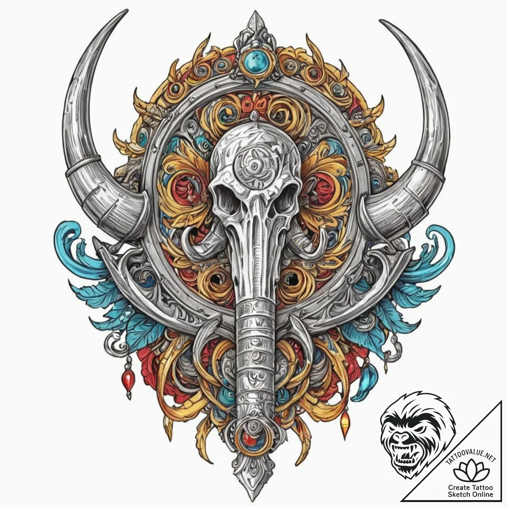 A beautiful, ornate war horn, calling to batt... - tattoo sketch (№1752152108_0, 10.07.2025 12:55) — tattoovalue.net