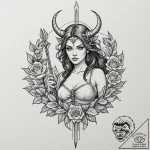A beautiful, but fierce valkyrie, her spear p… – tattoo sketch (№1752152192_0, 10.07.2025 12:56) — tattoovalue.net