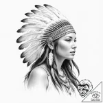 A beautiful native american woman with feathe… – tattoo sketch (№1752152531_0, 10.07.2025 13:02) — tattoovalue.net