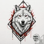 A realistic wolf, trapped in a geometric, bla… – tattoo sketch (№1752152616_0, 10.07.2025 13:03) — tattoovalue.net
