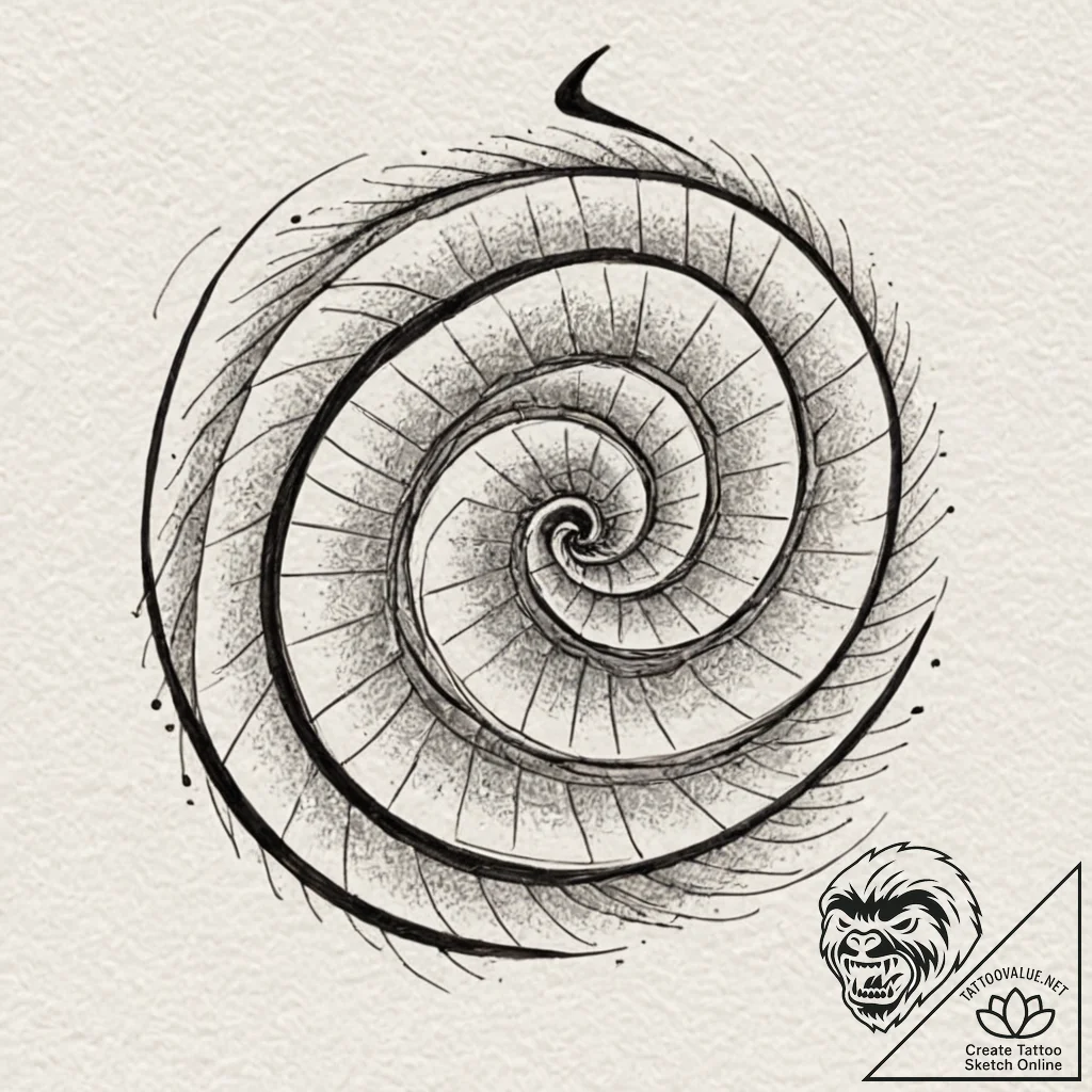 A single, powerful symbol of an upward spiral... - tattoo sketch (№1752152960_0, 10.07.2025 13:09) — tattoovalue.net