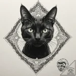 A beautiful black cat with glowing green eyes… – tattoo sketch (№1752153218_0, 10.07.2025 13:13) — tattoovalue.net