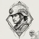 A realistic soldier in a modern helmet, his f… – tattoo sketch (№1752153301_0, 10.07.2025 13:15) — tattoovalue.net
